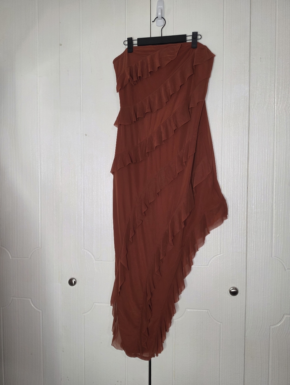 PrettyGarden Burnt Orange Strapless Ruffle Asymmetric Dress - Picture 7 of 11